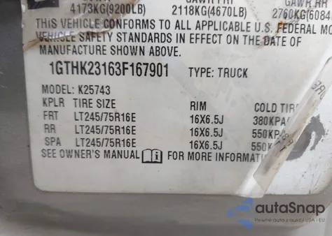 2003 GMC Sierra 2500Hd Slt z USA, uszkodzony, nr VIN 1GTHK23163F167901